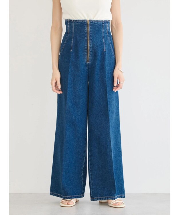 earth music&ecology フロントジップデニムパンツ Medium Indigo