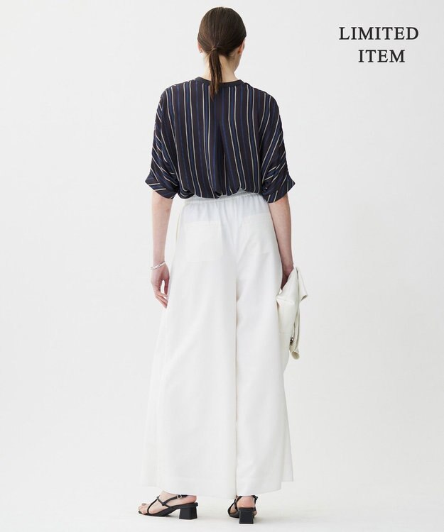 ICB 【人気のため新色追加・WEB限定・接触冷感・UVケア・速乾・洗える】BackSatinAmunzen 5分袖キーネックブラウス グレーストライプ系