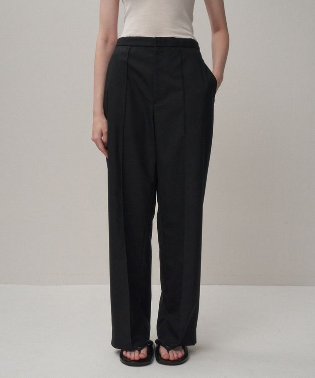 ATON WOOL TROPICAL | ピンタックイージーパンツ BLACK