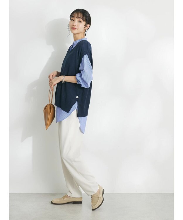 CRAFT STANDARD BOUTIQUE 【洗える】ニットベスト+バンドカラーシャツ-SET Navy