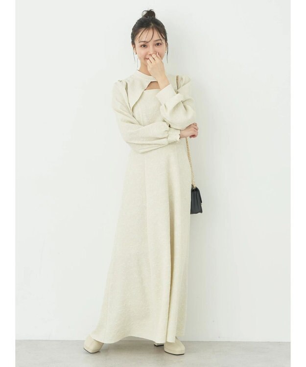 earth music&ecology ＳＥＴ２点ジャガードボレロ＋ワンピース Ecru