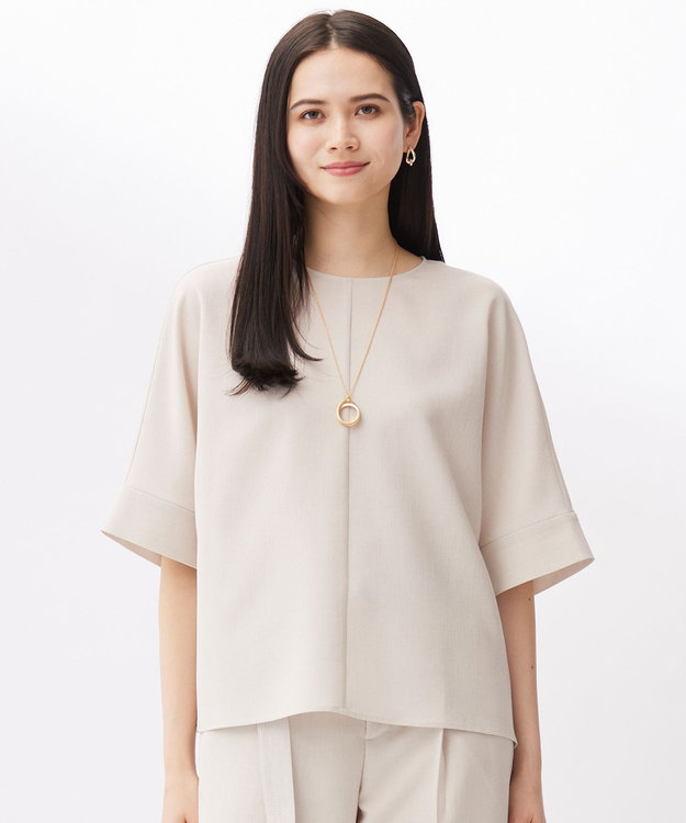 自由区 【セットアップ対応・接触冷感・UVカット・洗える】ライトリネンライク Tブラウス サンドベージュ