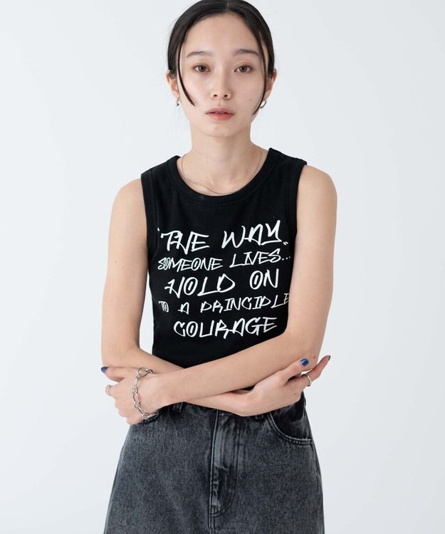 WEGO 【カップ付き】ハンドライティングプリントカップインタンク ブラック