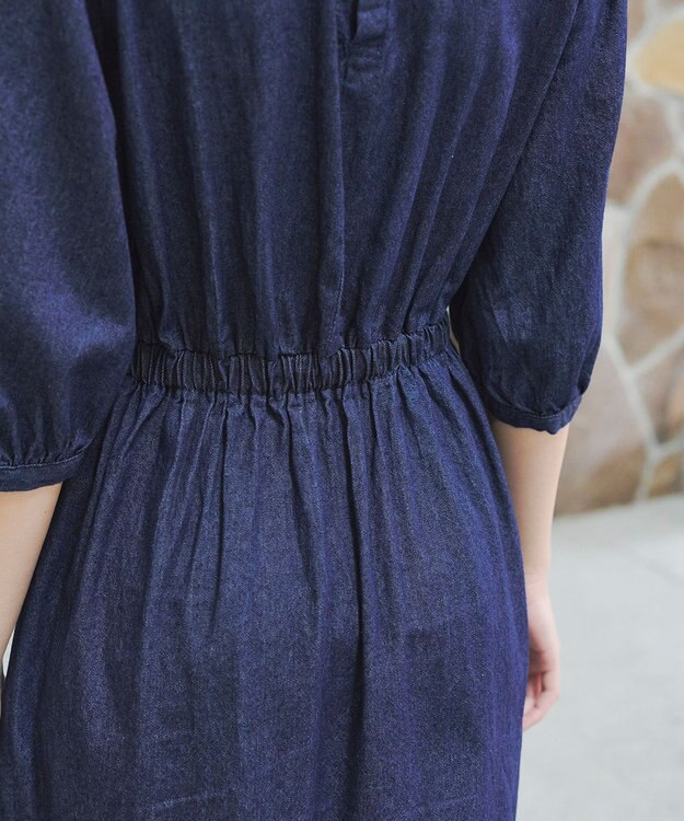 Tiaclasse 【洗える】デニムタックギャザーワンピース ネイビー