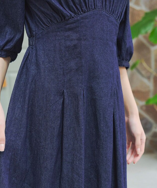 Tiaclasse 【洗える】デニムタックギャザーワンピース ネイビー