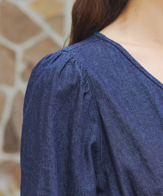 Tiaclasse 【洗える】デニムタックギャザーワンピース ネイビー