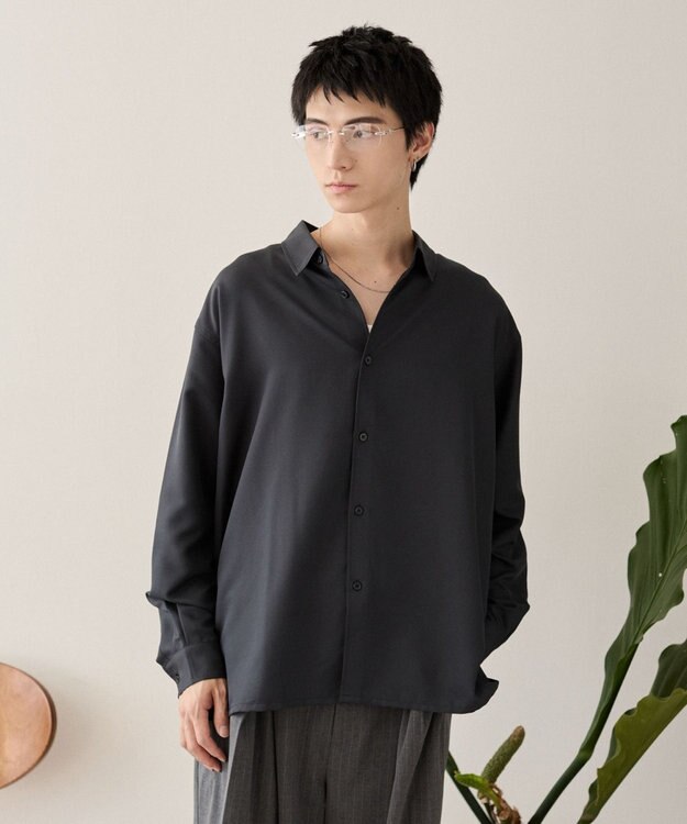 WEGO ルーズシルエットボックスシャツ（LS） ブラック中濃色