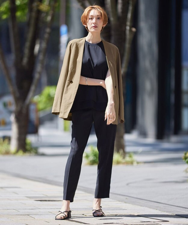 ICB 【洗える】FluidBackSatin ノースリーブプルオーバー ブラック系