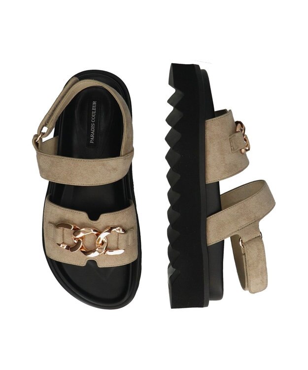 Bridget Birkin 【PARADIS COULEUR】メタルチェーン厚底フットベッドサンダル ベージュスウェード