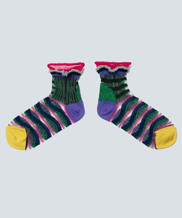 COQ WAVE ECHO シアーボーダーソックス ピンク