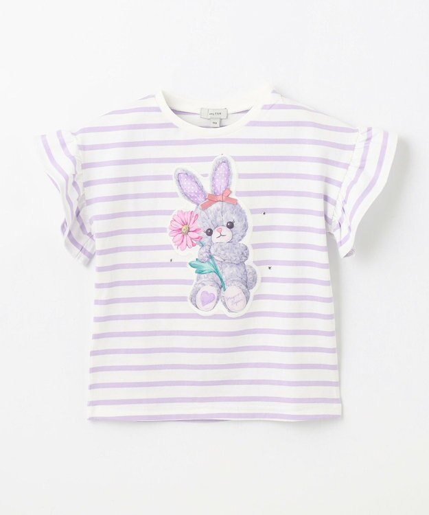 ANY KIDS ウサギ ボーダー Tシャツ ラベンダー系