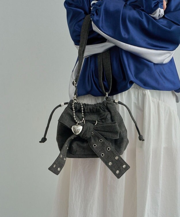 WEGO チャーム付きハトメリボンショルダー デニムブラック