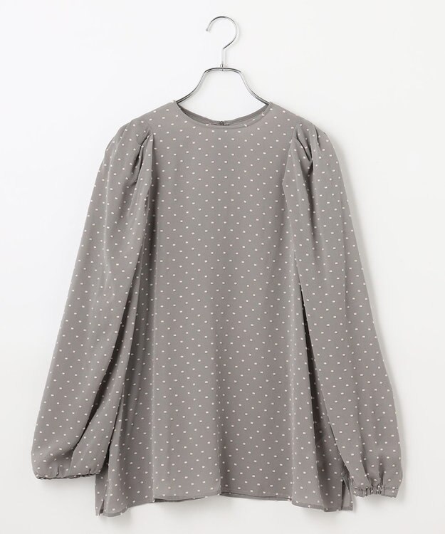 #Newans シアーパフスリーブブラウス グレー×ピンクドット