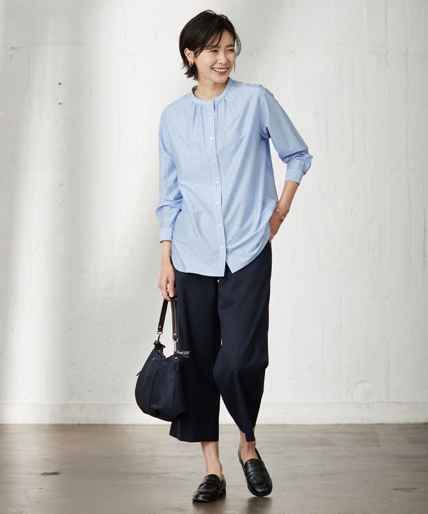 J.PRESS LADIES ストライプジャージー バンドカラー カットソー サックスブルー系1