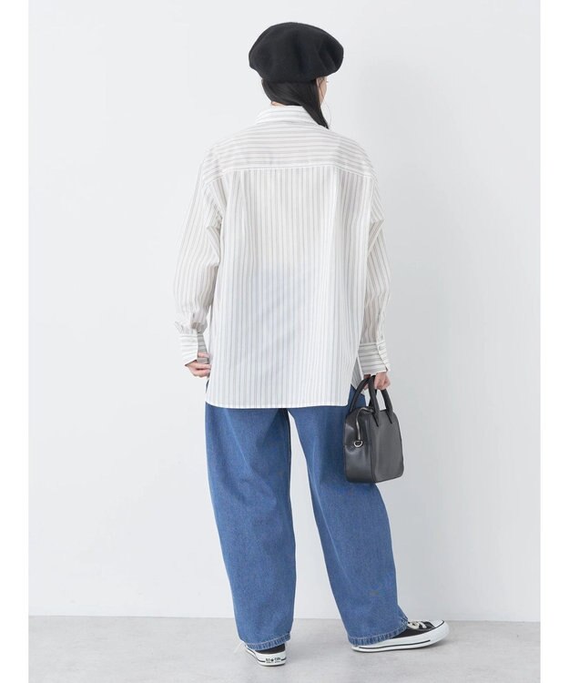 earth music&ecology レギュラーカラーシャツ Stripe Ivory