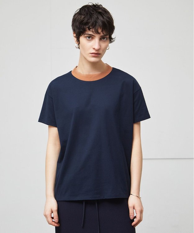 BEIGE， 【洗える】BRICKA / バイカラーTシャツ Navy×Camel