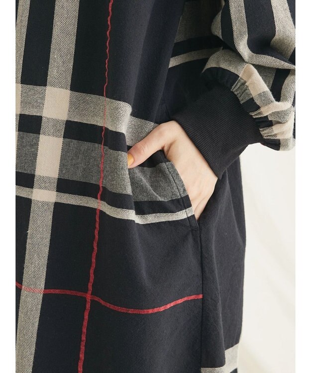 CRAFT STANDARD BOUTIQUE 先染めチェック（大）バンドカラー袖ＲＩＢ　ＯＰ Black