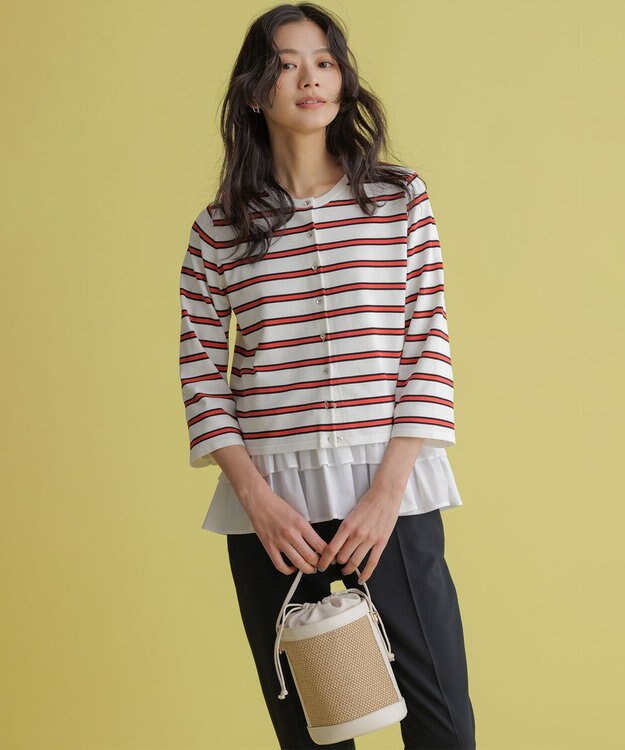 組曲 マイラックカラー カーディガン ボーダー系1