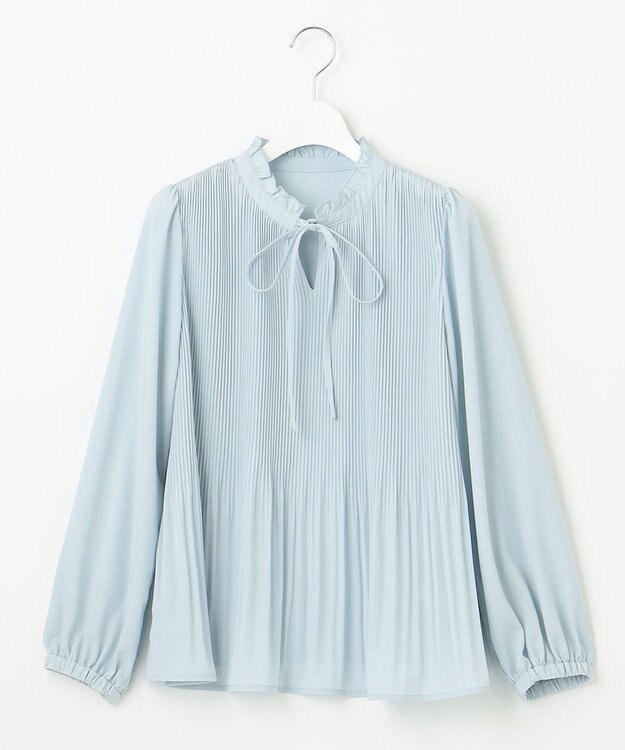 Feroux プリーツコンビ ブラウス スカイブルー系