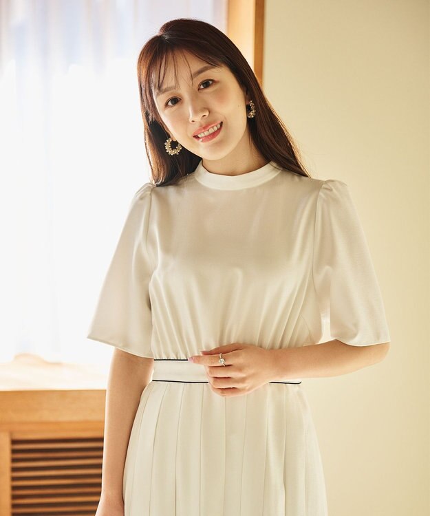 #Newans 〈花乃まりあさんコラボ〉ワイドプリーツワンピース ホワイト