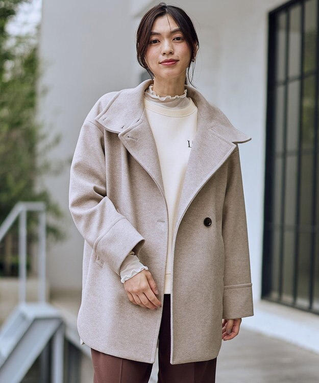 ANY L スタンドコクーンコート グレージュ