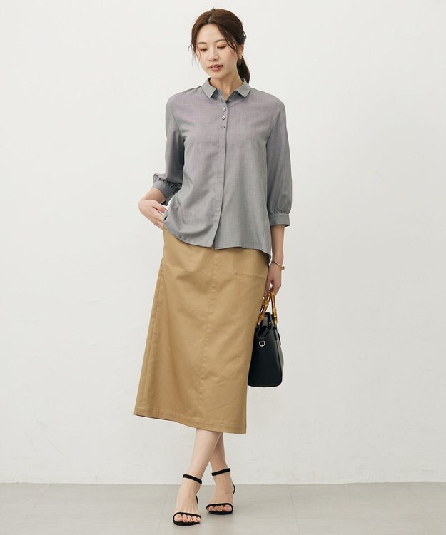 J.PRESS LADIES L 【洗える】ウォッシャブルキュプラツイル シャツ ブラックチェック系