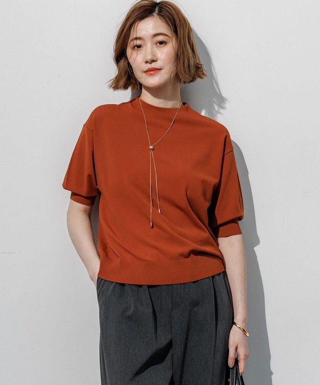 23区 【先行予約】セミマットフリゼ リラクシー ニット Tシャツ ライトオレンジ系