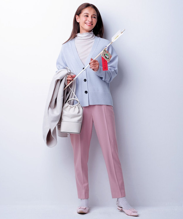 UNFILO 【洗える】クロップド Vネック カーディガン アイスブルー