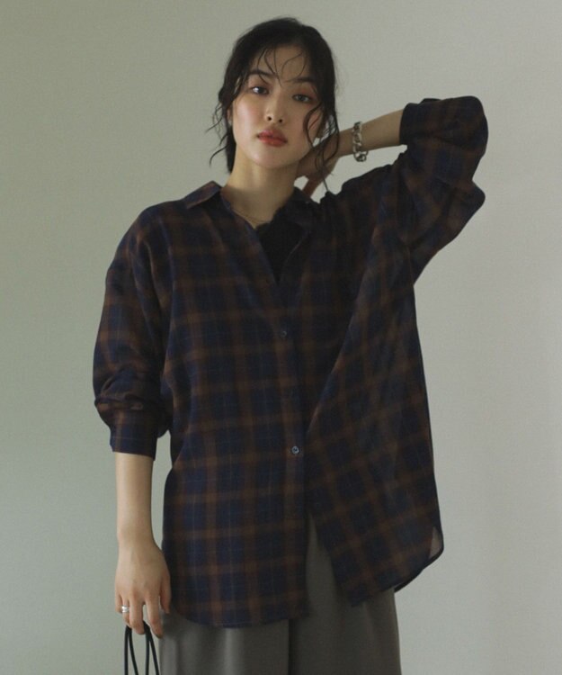 Green Parks カシュクールシアーシャツ Navy