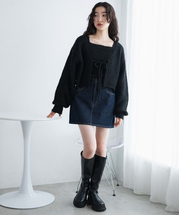 WEGO アンサンブルニットリボンカーデ ブラック