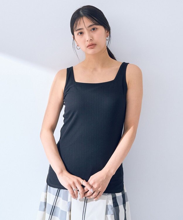 YECCA VECCA 2wayスクエアリブタンクトップ Black