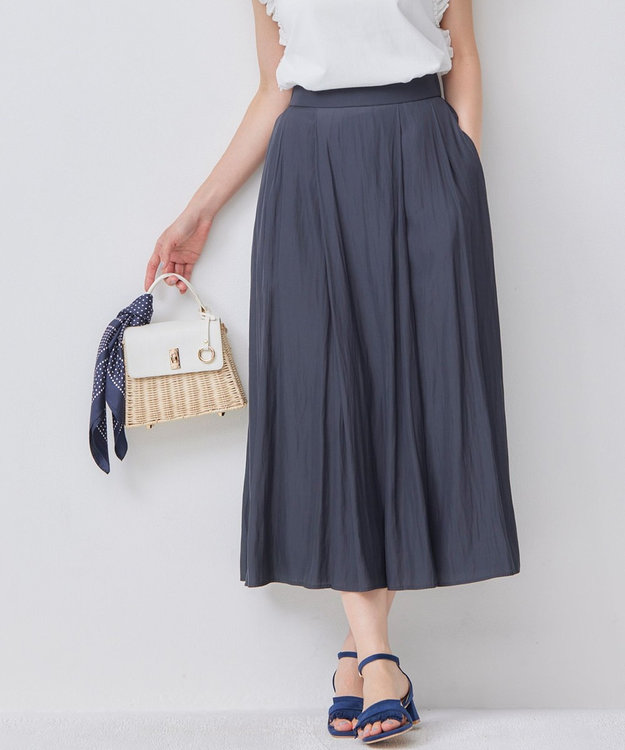 組曲 【WEB限定】ギャザーライトデシン タックスカート ブラック系