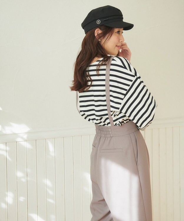 Feroux サスペンダー付きハイウエスト パンツ ライトグレー系