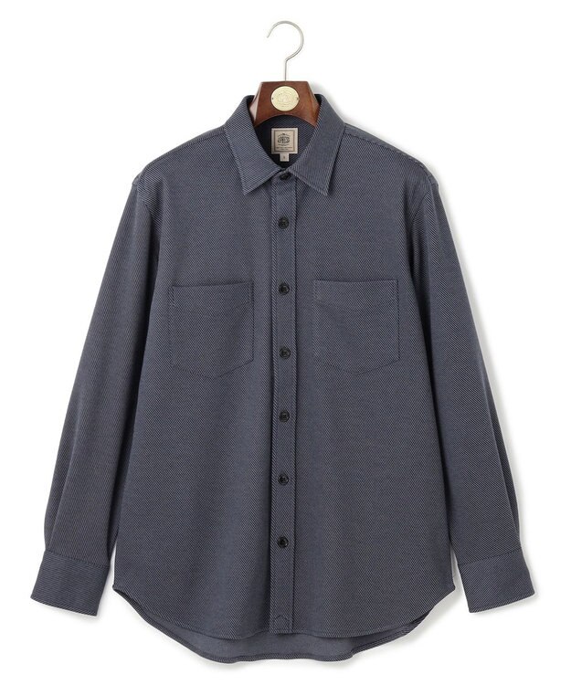 J.PRESS MEN ウールコットン ダブルカバーツイルシャツ ネイビー系