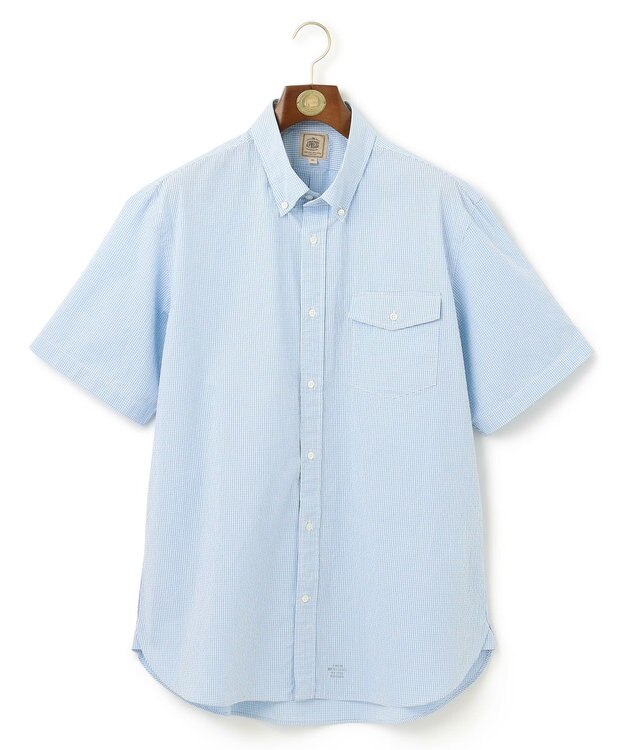 J.PRESS MEN 【KING SIZE】【クールマックス】サッカーストライプ／マイクロギンガムチェック シャツ/B.D サックスブルー系3