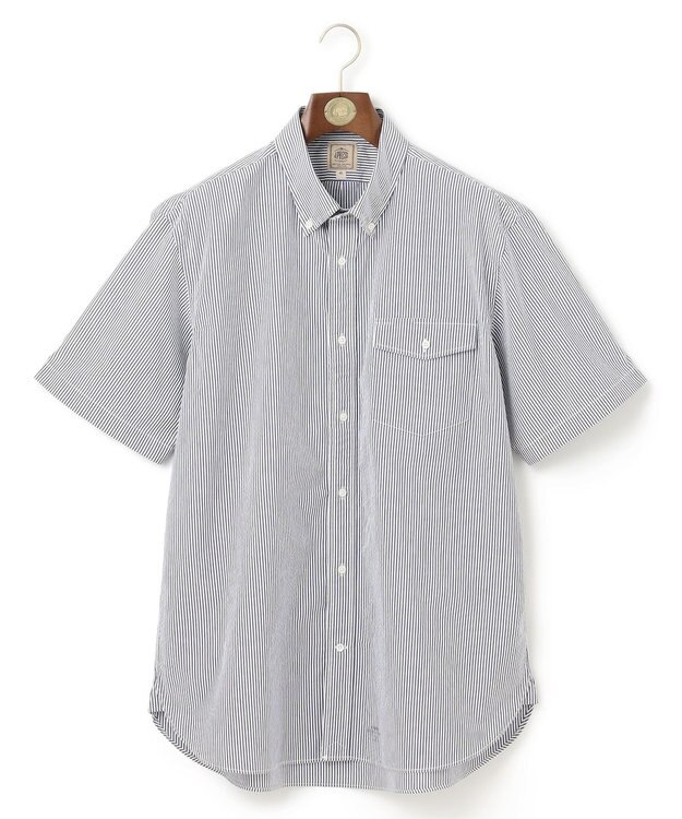 J.PRESS MEN 【KING SIZE】【クールマックス】サッカーストライプ／マイクロギンガムチェック シャツ/B.D ネイビー系1