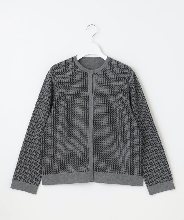 自由区 【洗える】リバーシブルニット セットアップ(カーディガン×タイトスカート) グレー×ブラック