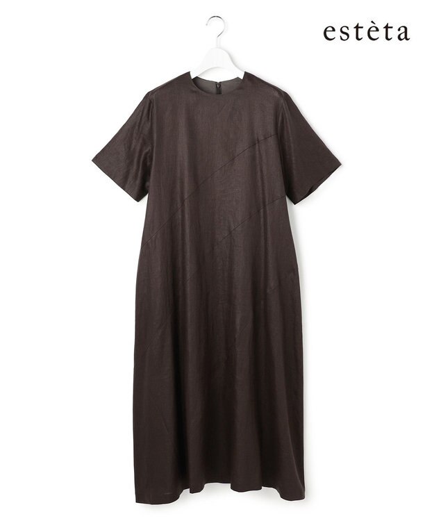 23区 【エステータ】チンツリネン Aライン フレアワンピース ダークブラウン系