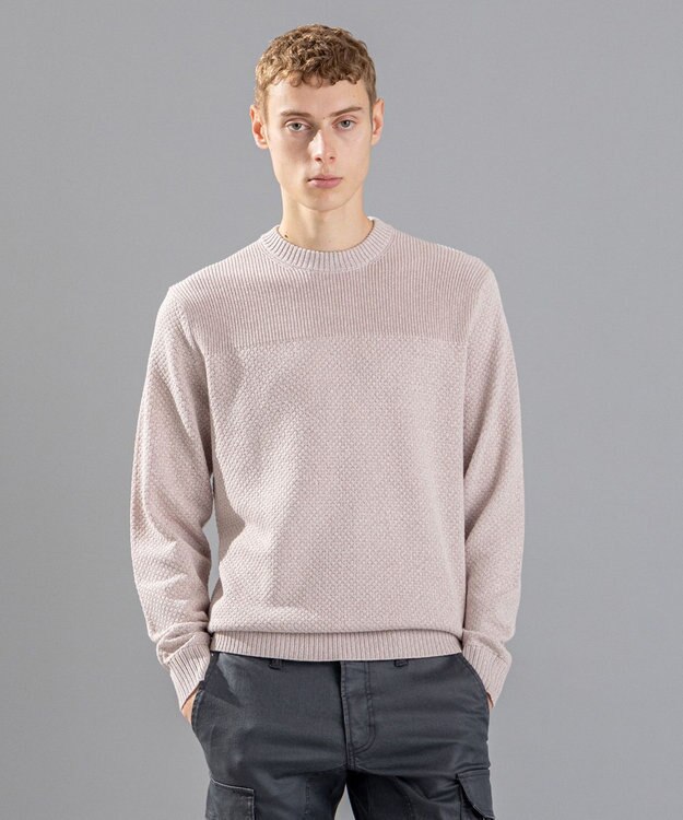 JOSEPH HOMME 【LEON 掲載】シルクバルキーハニカム　クルーネックニット ローズ系