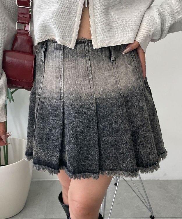 WEGO ヴィンテージウォッシュプリーツスカパン ブラックその他