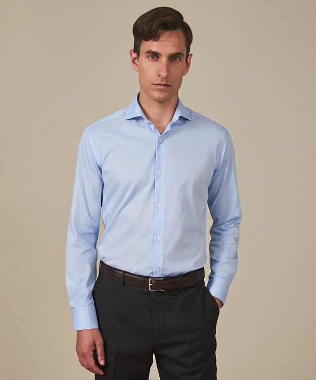 GOTAIRIKU 【ストレッチ/洗える】Albini ジャージ シャツ_ カッタウェイカラー サックスブルー系