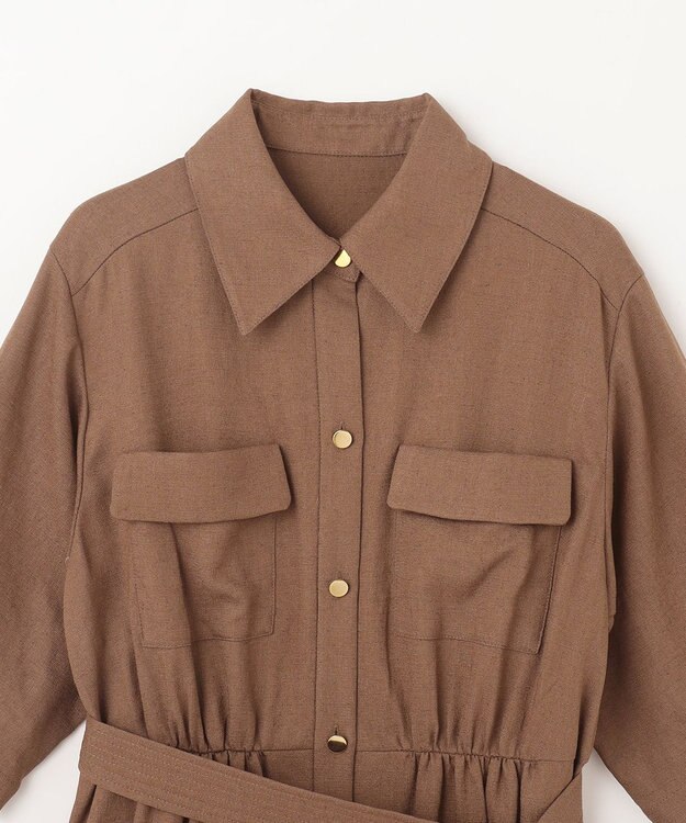 GRACE CONTINENTAL リネンタッチサファリドレス ブラウン