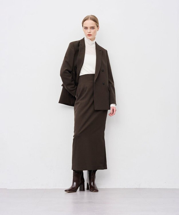 uncrave ウォッシャブルウールライクツイル Iラインスカート ブラウン