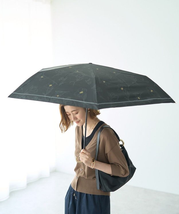 YECCA VECCA 【晴雨兼用】Wpc.遮光フラワードローイングミニ日傘 Black