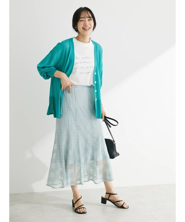 Green Parks 接触冷感Ｖネックカーデ Blue Green