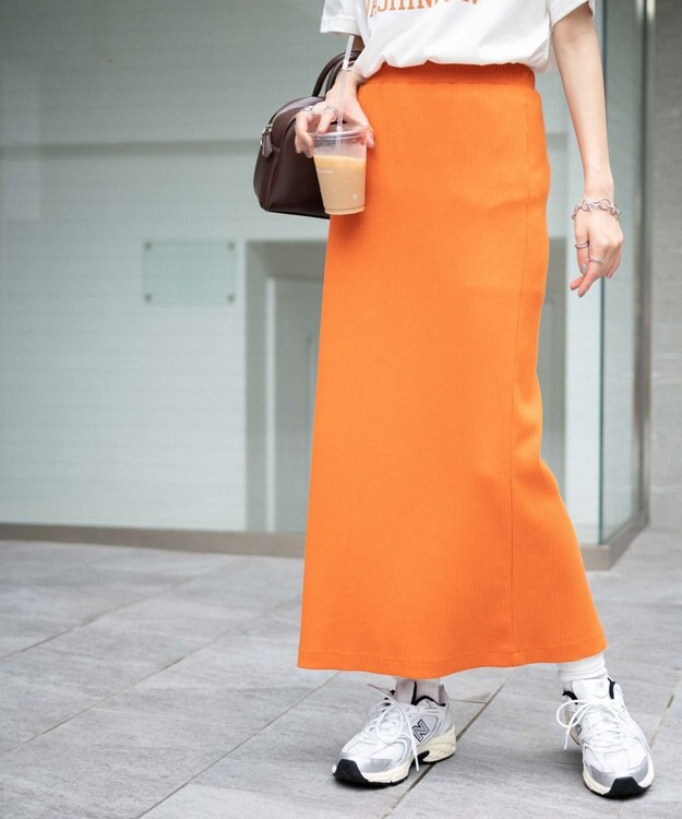 WEGO カラーリブイージーロングスカート オレンジ