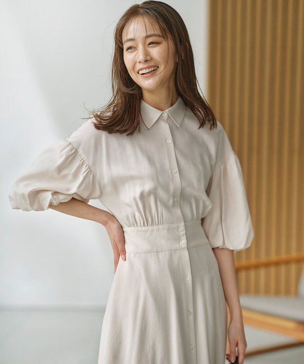 組曲 S 【WEB限定カラーあり】ボリュームスリーブシャツワンピース グレージュ系