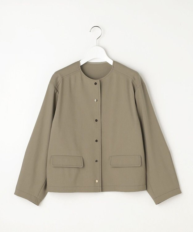 自由区 【カタログ掲載・セットアップ対応】リネンストレッチノーカラー ジャケット カーキ