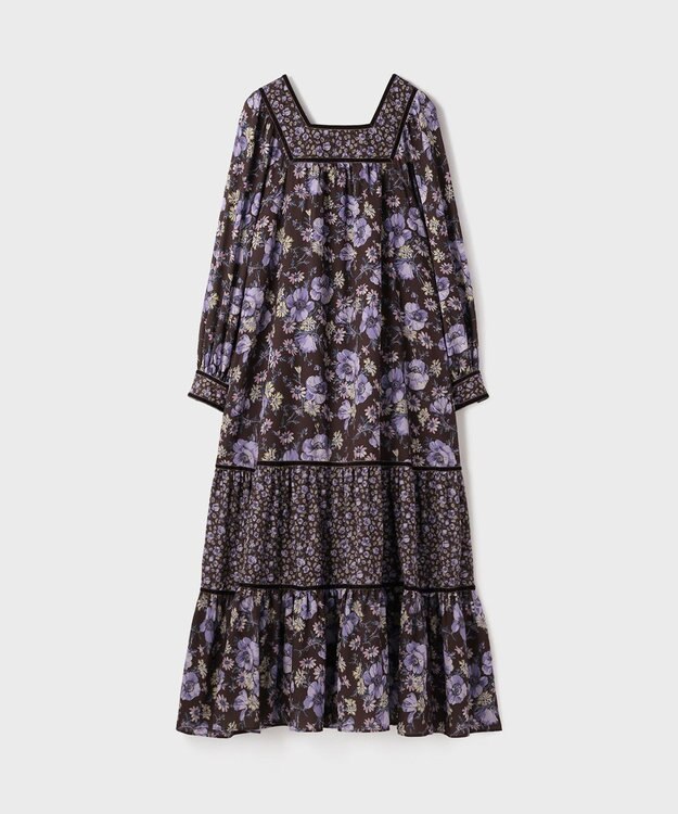 GRACE CONTINENTAL ボタニカルティアードワンピース ブラウン