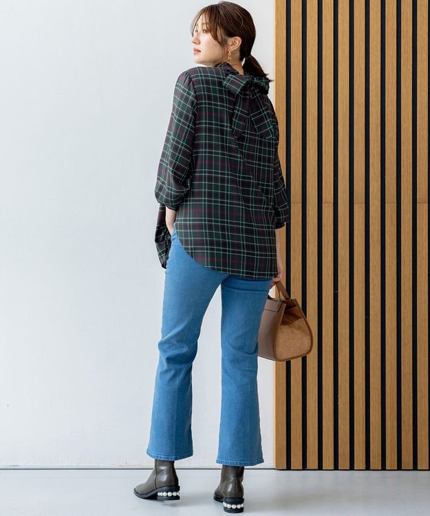 組曲 シアーツイルチェック ハイネックブラウス グリーン系9